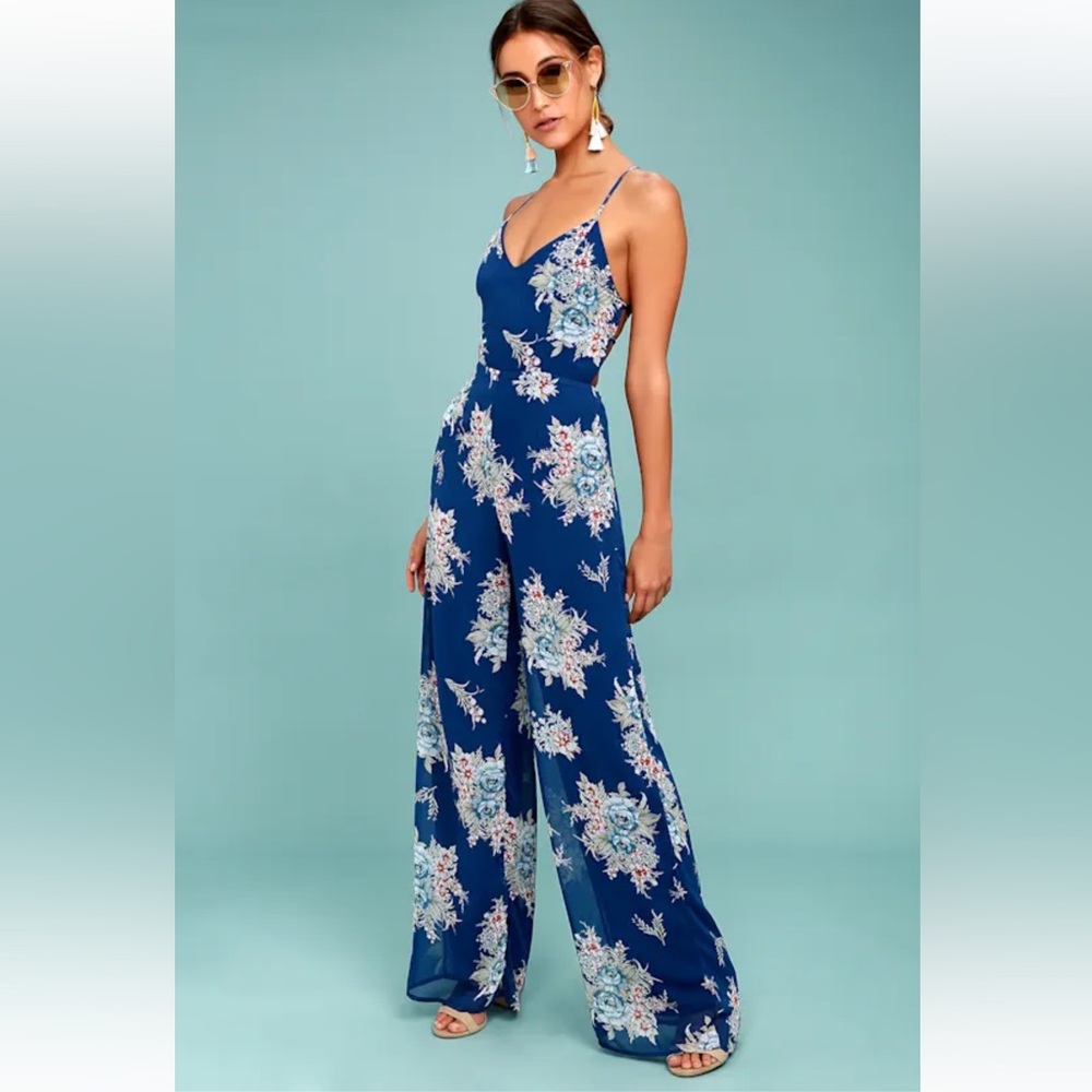 Shea Navy Blue Floral Print Jumpsuit